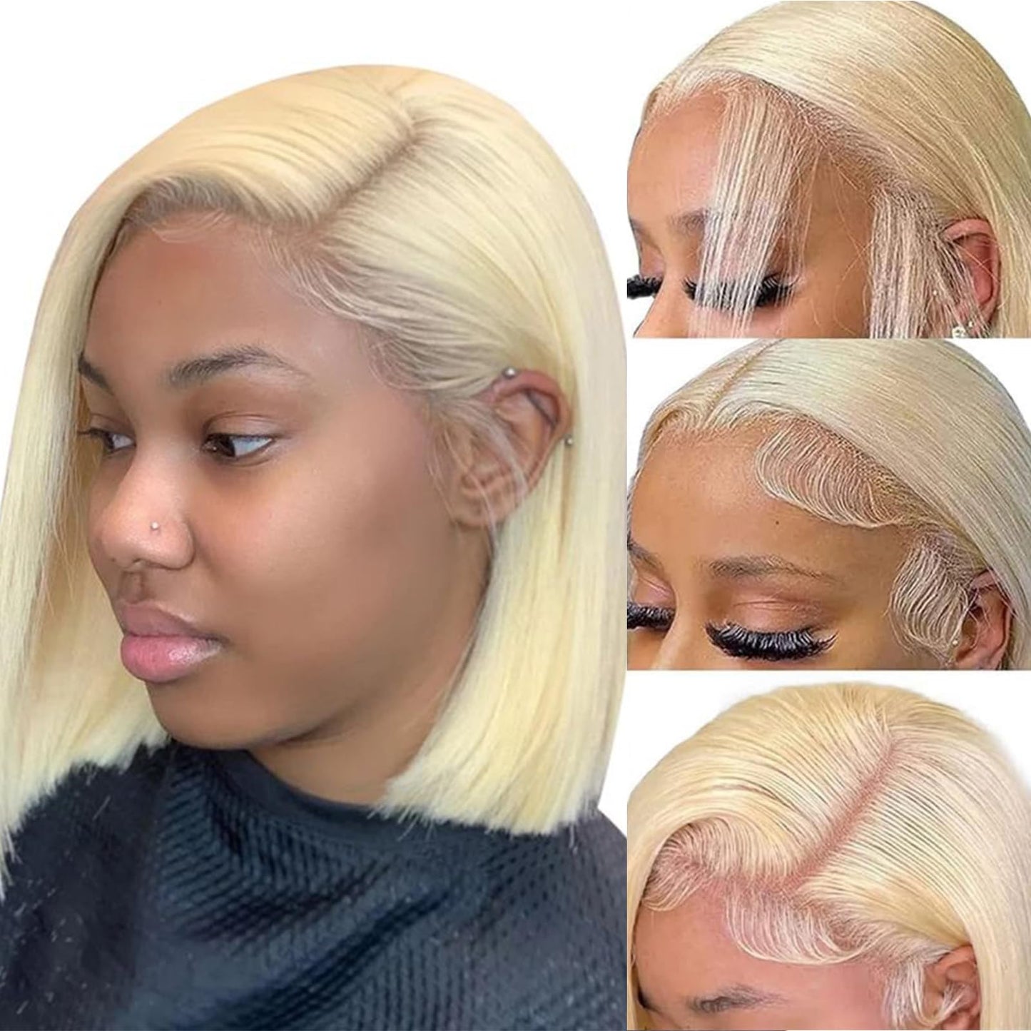 Geomone Blonde Bob Wig Human Hair 10 Inch 613 Bob Wig Human Hair 13x6 Pre Plucked With Baby Hair For Women 180 Density Lightweig