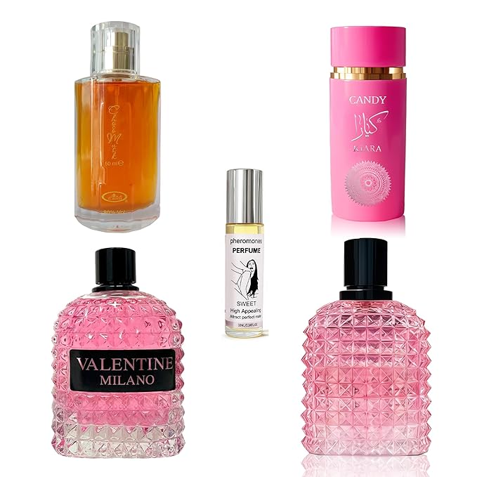 4-Piece Women's Perfume Set with 10ml Rollerball, EDP Collection, Variety of Fragrances,Long Lasting Fragrance (Milano Women,Choco Musk,Ki Candy,VALENTINE PINK)