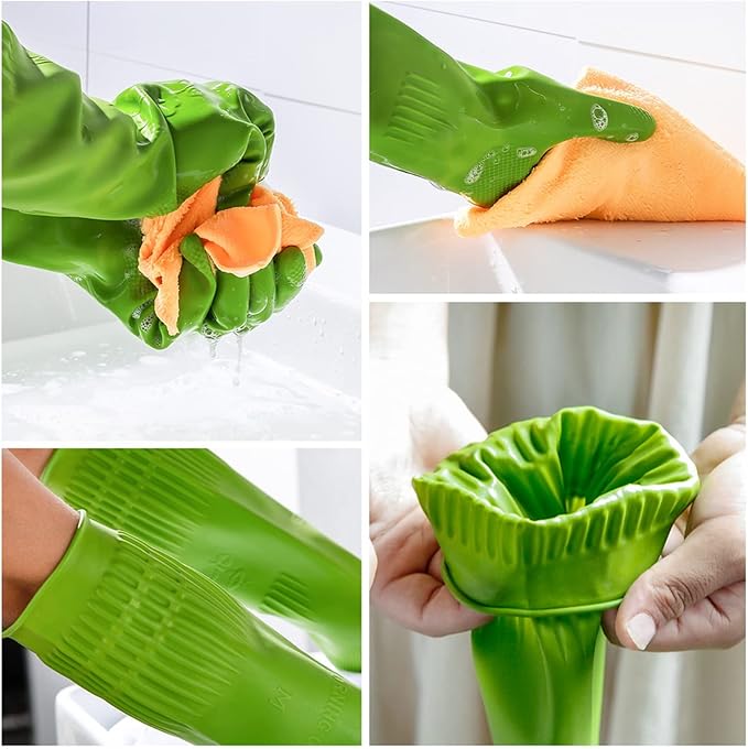 Dishwashing gloves 2 Pairs for kitchen,Rubber cleaning gloves,Long dish gloves reuseable.