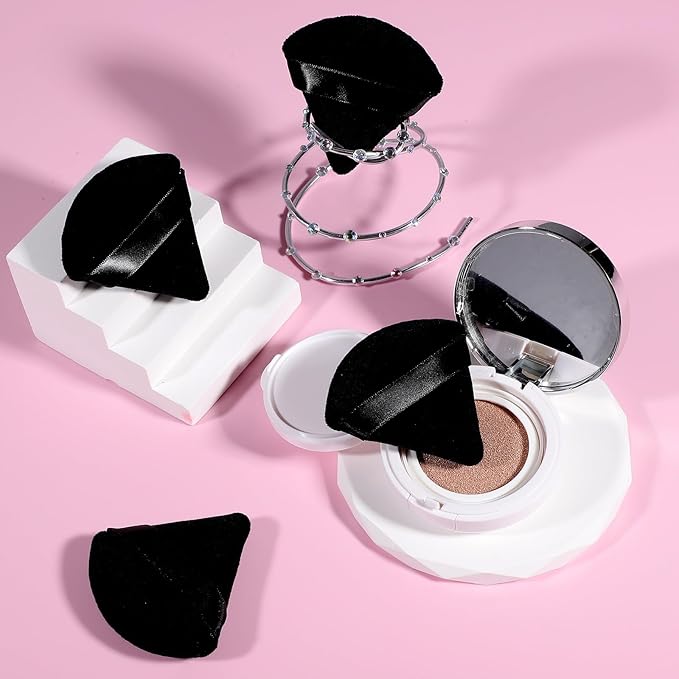 Pimoys 6 Pcs Powder Puff Face Soft Triangle Makeup Puff Velour Makeup Sponge Stocking Stuffers for Loose Powder (Black)