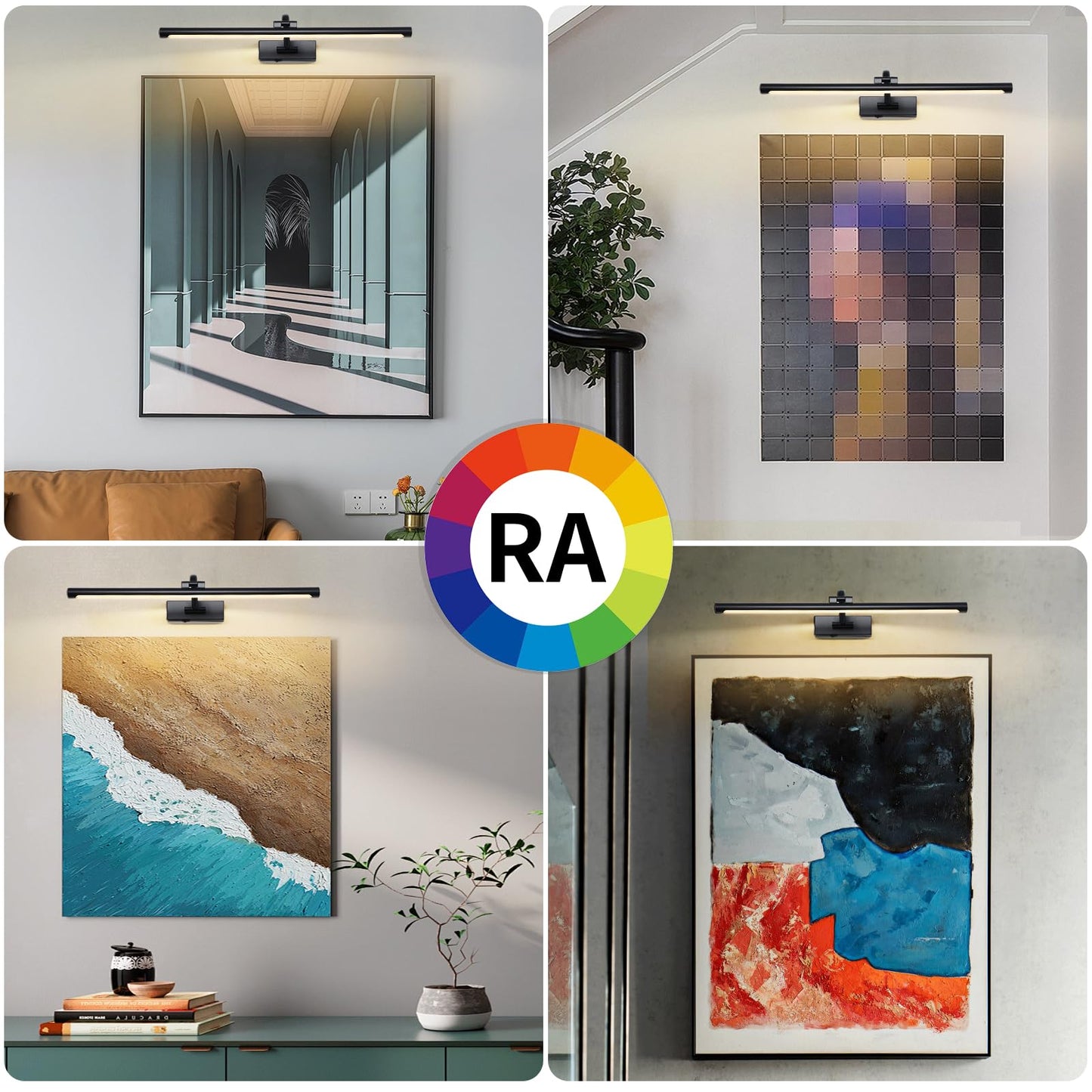 yumcrelect 23.6 Inch Battery Operated Picture Lights for Wall Rechargeable Art Lighting for Paintings Wireless Gallery Lights with Remote Control and Dimmable Timed Off Black Wall Lights