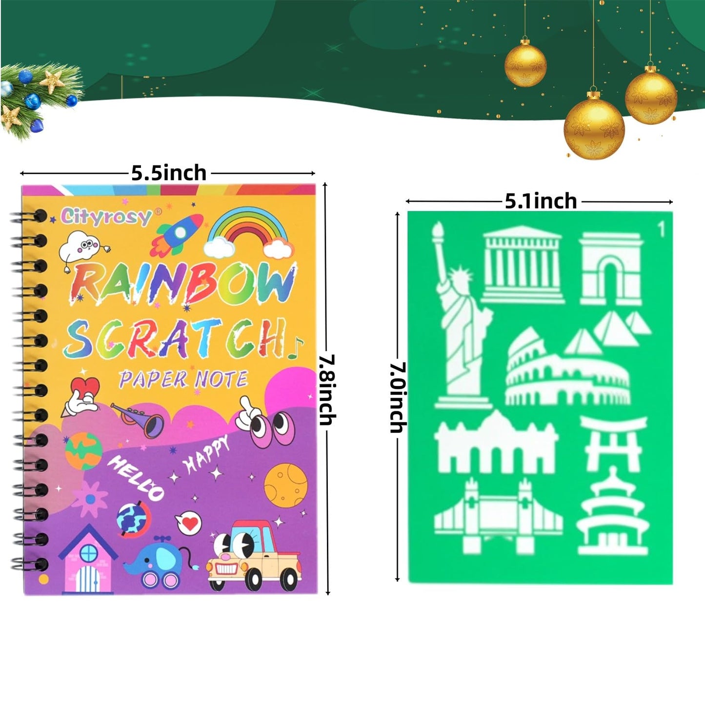 Cityrosy Scratch Art Paper Rainbow Sets Scratch Off Art Notebook Crafts Easter Gifts for Kids Magic Scratch Off Set Crafts Supplies Kits for Age 3-12 Kids for Party Favor Games Easter Christmas 2 Pack