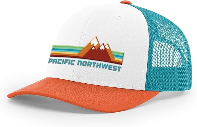 Pacific Northwest Trucker Hat - Richardson 115 Embroidered Snapback Cap for Men & Women - Hiking, Camping & Outdoor Adventure