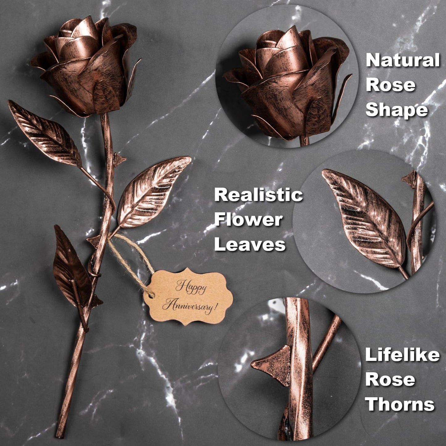BESZONE 7 Year Anniversary Copper Gift for Her - Metal Rose Copper Gift for Wife 7th Wedding Anniversary for Him Husband Couples, Everlasting Flower 22nd 22 Year Handcrafted Love Stained Artwork
