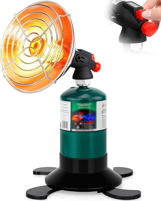 Portable Propane Heater for Camping, Outdoor Space Tent Heater, Cordless Patio Heaters with Self Igniter, Control Valve, F...