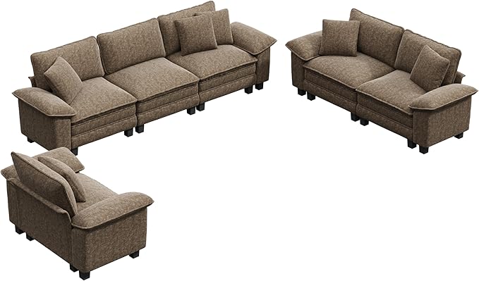 PHI VILLA Cloud Modular Couches Sets, 3 Pieces Large Sectional Sofa Set with Loveseats & Single Sofa, 6-Seater Upholstered Couch for Living Room, Chenille Fabric, Taupe