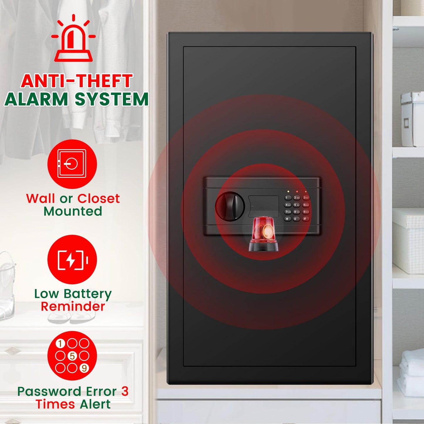 Large Safe, 7.0 Cuft Safe Box With Fireproof Waterproof Letter Bag, Anti-theft Home Safes with Digital Keypad, Spare Key, 3 Removable Shelves, Alert System, Document Safes for Home Business Valuables