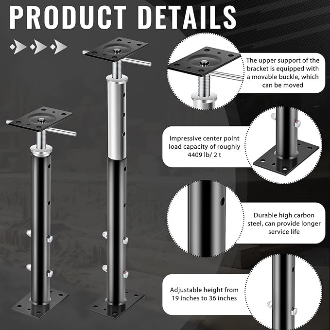 Yaocom 2 Pcs Adjustable Jack Post, 19"-36" Height Range, Basement Floor House Screw Jacks for Lifting Joist Beam Brace for Cellar Ceiling, Center Point Load Capacity 11023 Lbs (Black)