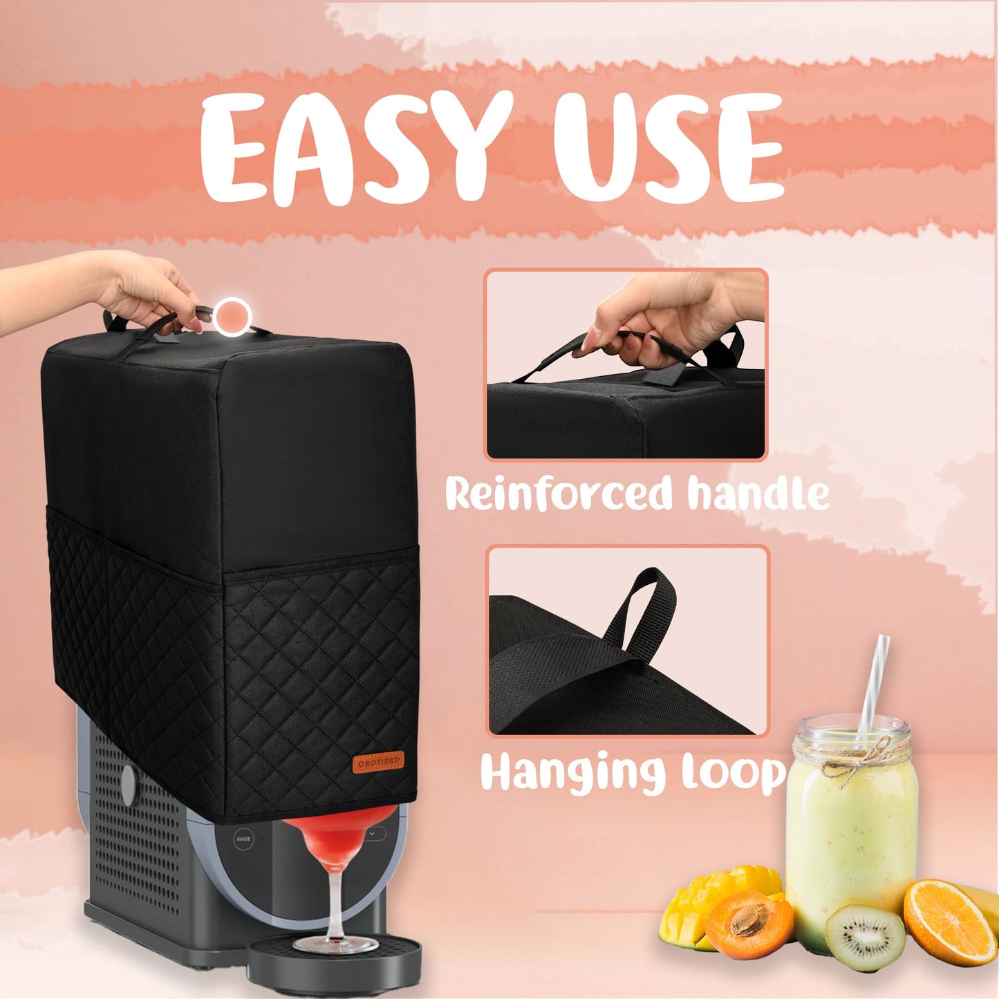 CROTIRAD Slushie Machine Cover for Ninja Slushy Frozen Drink Maker, Foldable Dust Cover for Ninja Slushie Machine, Easy Storage Fits Ninja Slushi Maker, Upgrade, Quilted Black