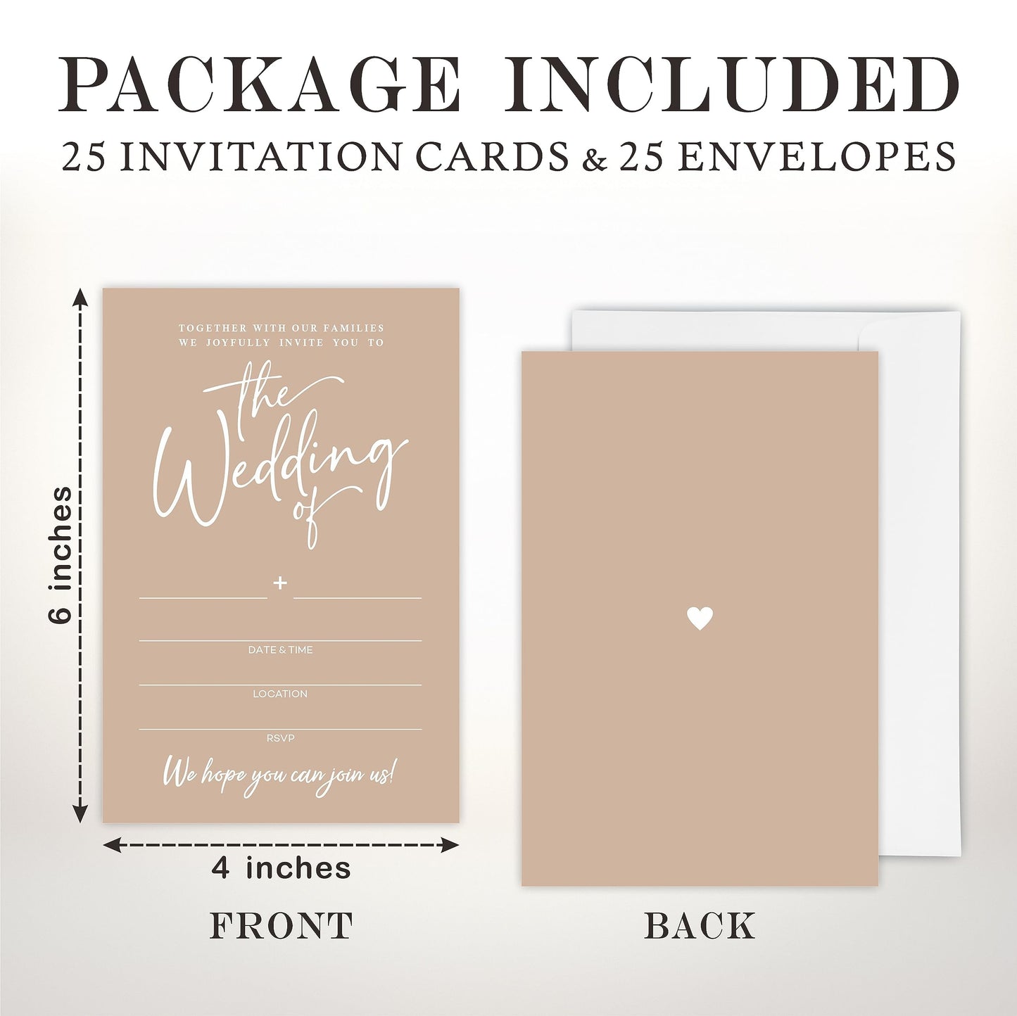 TPYEN Wedding Invitations - Minimalism Brown - 25 Wedding Invites With Envelopes, Double-Sided Fill In Style Invites For Mr & Mrs, Party Favor And Supplies - A07