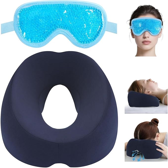 Face Down Pillow Massage Headrest for Bed Massage Head Holder w/ Gel Eyemask At Home Salon Breathable Foam Face Down Pillow After Eye Surgery Vitrectomy Recovery Sleeping Massage Face Cradle for Bed