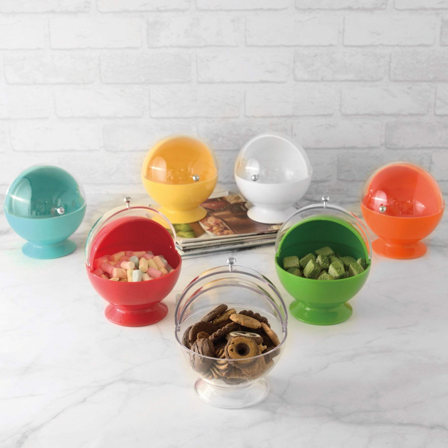 UPware Sugar Candy Bowl with Clear Roll Top Lid, Acrylic Plastic Multi-Purpose Serving Bowl Kitchen Food Storage Container for Home Kitchen Office, White, 16 Ounces