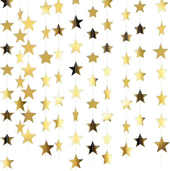 Patelai Glitter Star Garland Banner 2026 New Years Decor 130 Feet Star Hanging Banner Twinkle Backdrop for Birthday Classr...