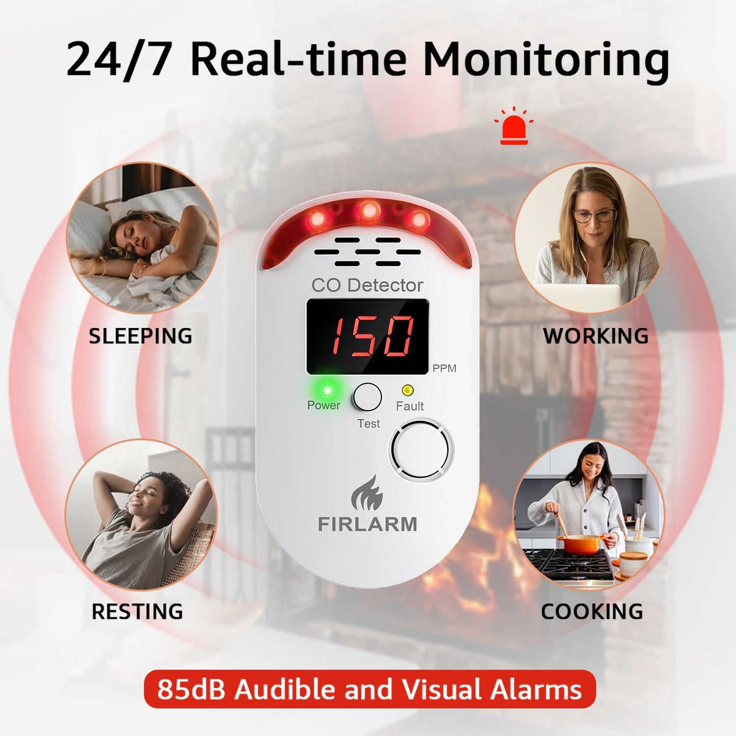 Firlarm Carbon Monoxide Detectors, Plug in CO Detector with LED Digital Display, Portable CO Alarm Monitor for Home, Hotel, Office, RV