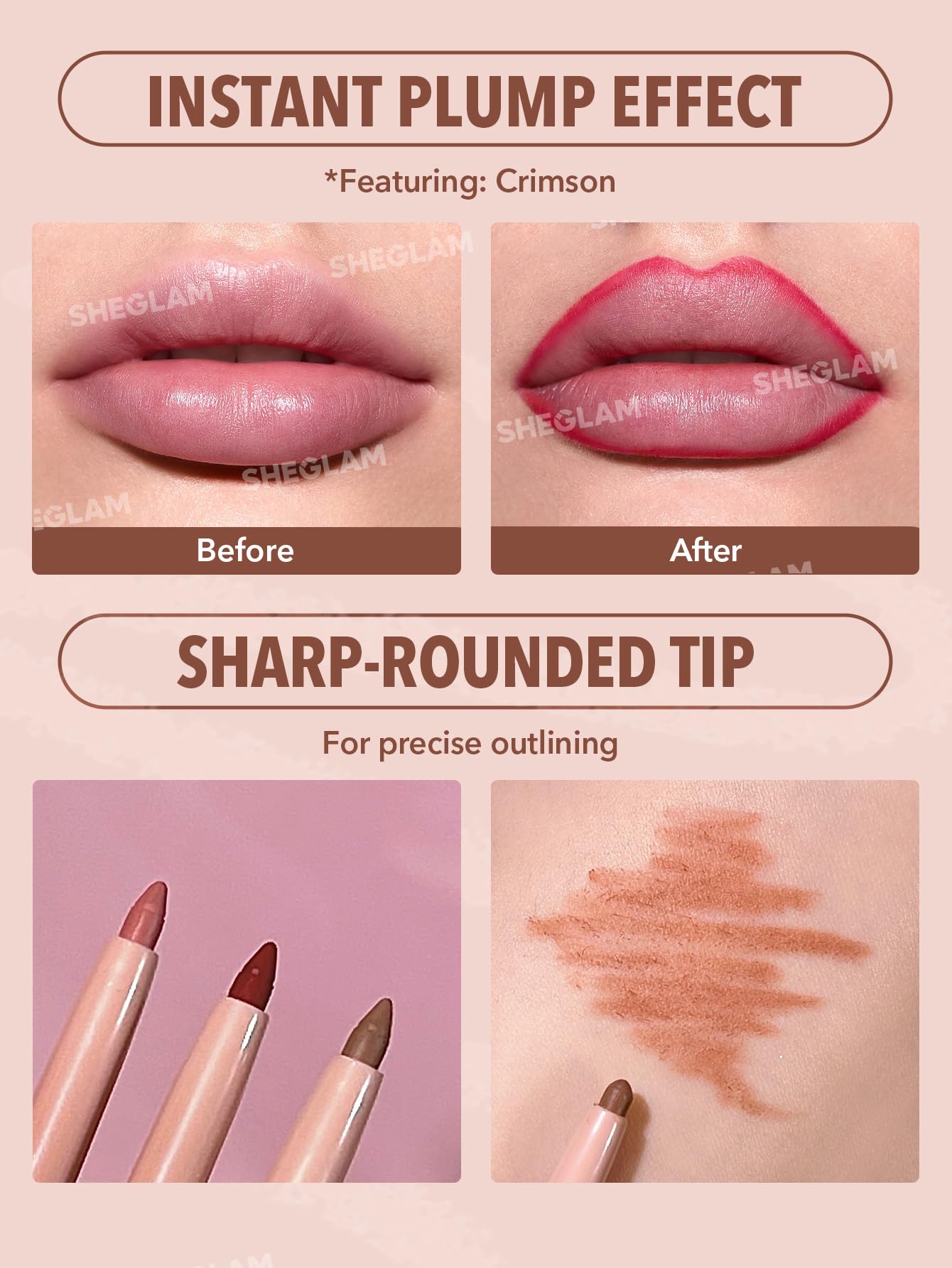 SHEGLAM Lip Liner Creamy Matte Pencil High Pigment Not Easy to Fade Silky Smooth Matte Contour Tint Lip Makeup-Toasted