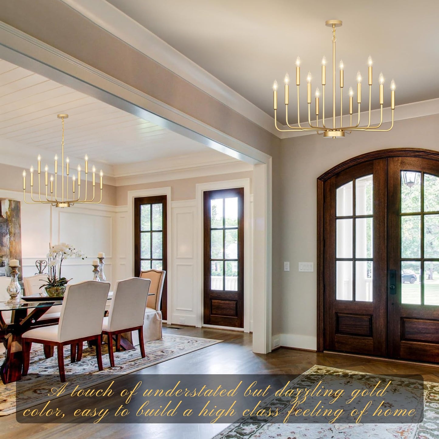 Gifarich Gold Chandeliers for Dining Room Light Fixture Over Table, Modern Farmhouse Chandeliers for Living Room,12-Lights Candle Lighting Fixtures for Entryway Kitchen Island Foyer