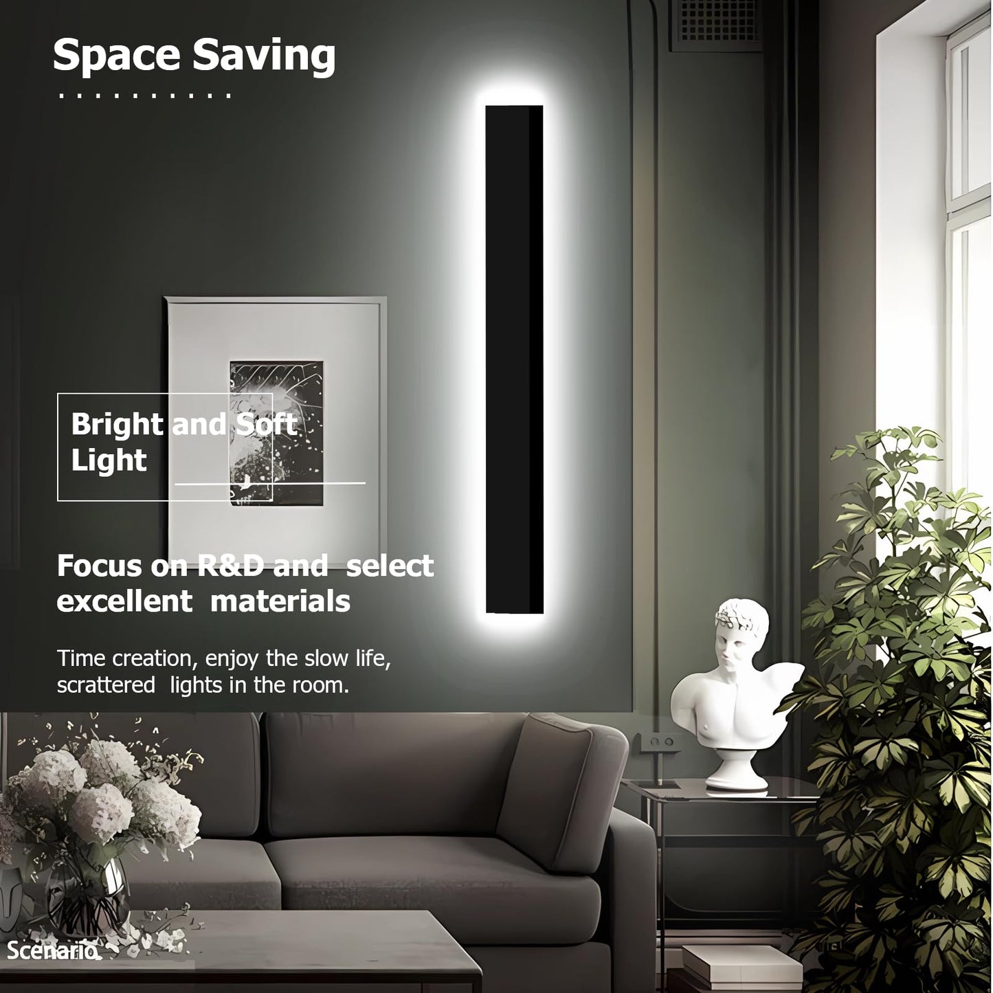 ENMLN Modern Outdoor Lights Fixture 2pc 39in,4.33in Wide Dimmable Long Exterior Light,Outside LED Wall Sconce IP65 Waterproof,Black LED Outdoor Entrance Lighting for Garage/Porch/Front Door