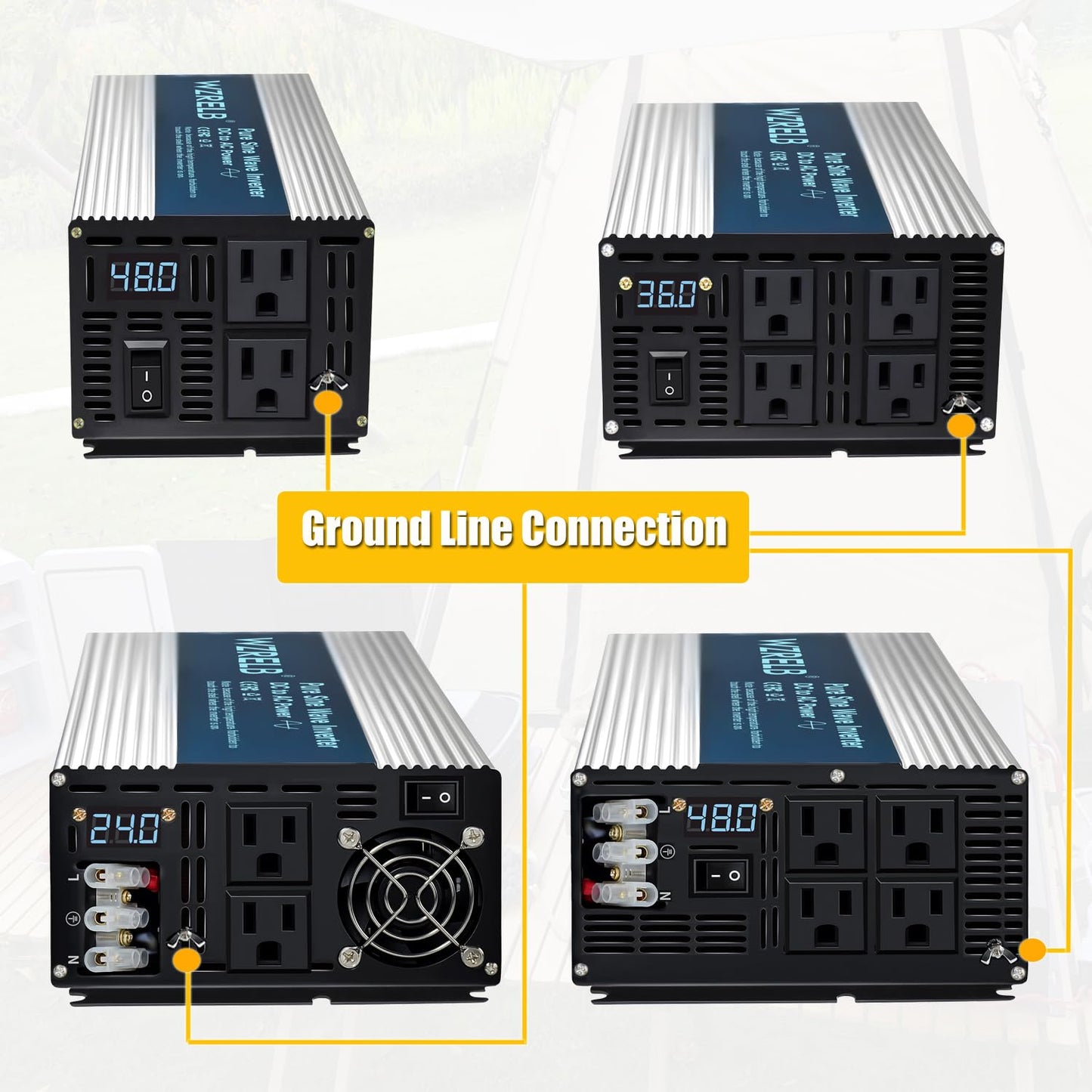 WZRELB 3000W Pure Sine Wave Inverter 24V DC to 110V 120V AC with LED Display,Remote Controller,Off-Grid Power Converter 6000W Surge with Dual AC Outlets, Hardwire Terminal for Home, RV, Truck, Camping