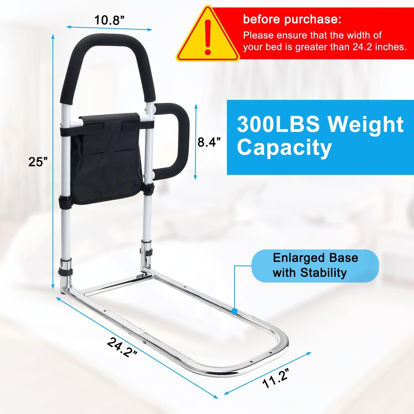 Pletpet Bed Rails for Elderly Adults, Bed Assist Rails for Seniors with 2 Grab Bars & Storage Pocket & Fall Prevention Guard, Fits King, Queen, Full, Twin Bed, Support Up to 300lbs