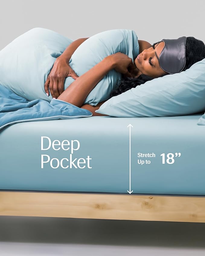 REST® Evercool®+ Fitted Sheet, Queen Size, Light Blue, 15" Deep (up to 18’’), Breathable Bedding for Hot Sleeper and Night Sweats, Bed Sheet with Ionic+ Self-Cleaning Silver Yarn for Sensitive Skin
