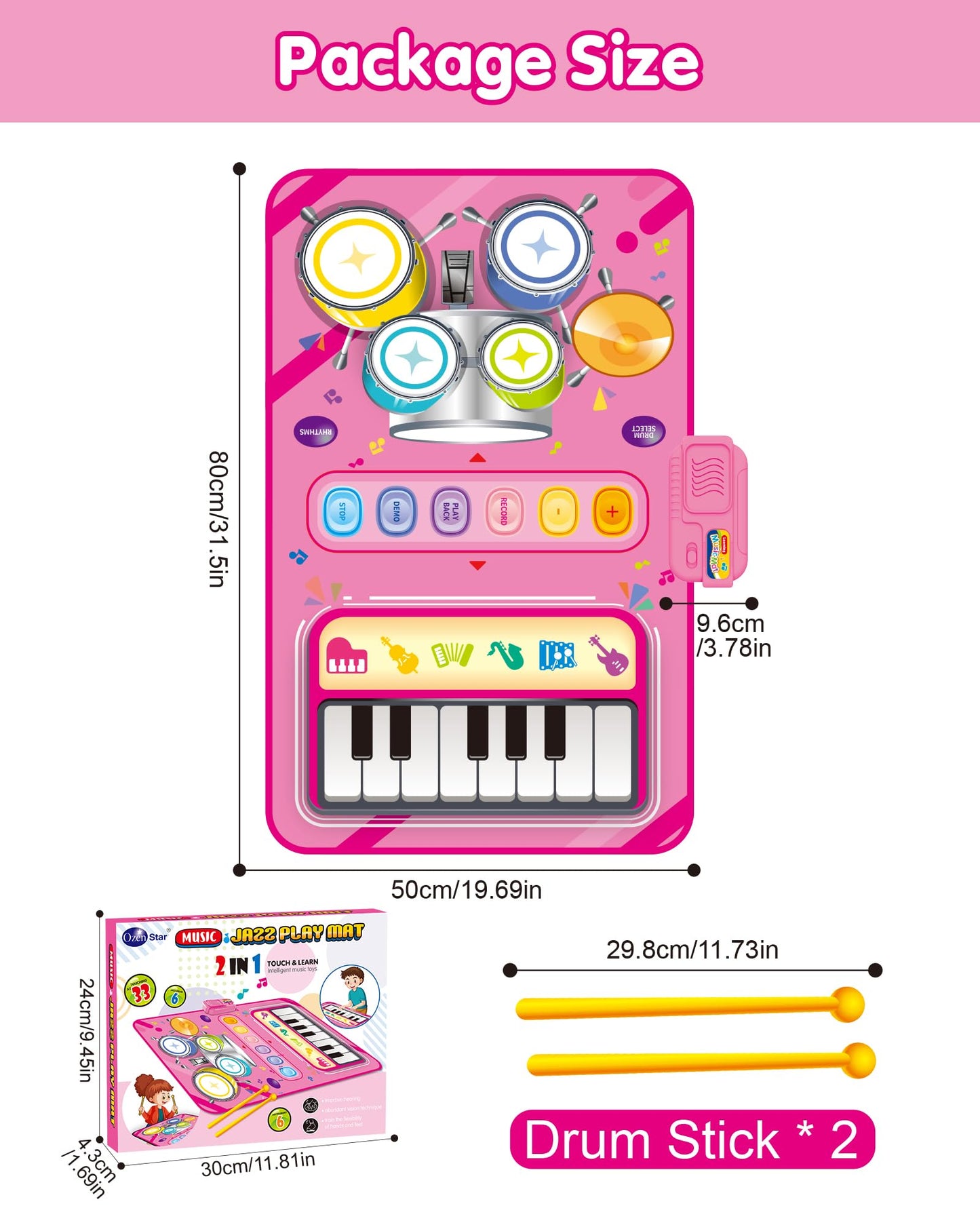 Toys for 1 Year Old Girl Gifts, Baby Musical Mat with Piano & Drum, Adjustable Volume, 12-18 Months Toddler Toys, Christmas Birthday Easter Gifts for 1-2 Year Olds Boys Girls (Pink)