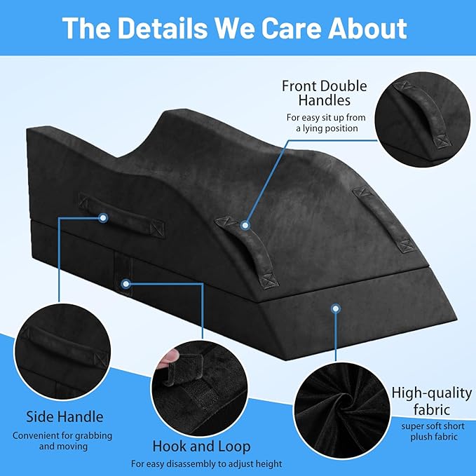 TranquilRelax Leg Elevation Pillows, Wedge Pillow for After Surgery Or Rest, Memory Foam Leg Support Adjustable, Back Knee Hip Ankles Pain Relief, Knee Pillow for Sleeping Blood Circulation Black