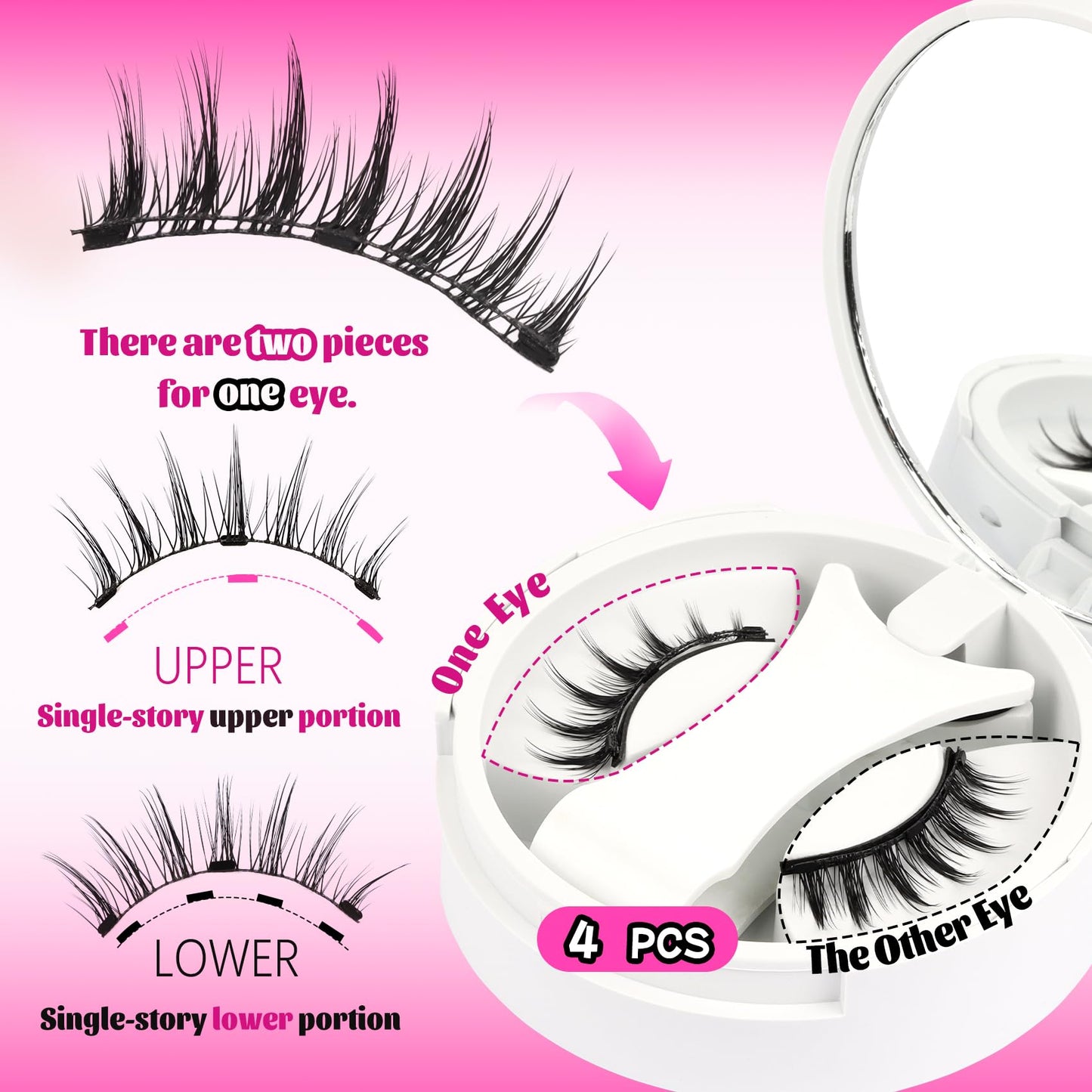 Veleasha Magnetic Eyelashes Manga Lashes Spiky Lash Magnetic Lashes with Applicator Natural Look Reusable No Glue Easy to Apply