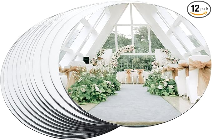 Mwellewm 12 Pcs Mirror Centerpieces for Tables, Acrylic Simulated Glass Round Mirror Tray Decoration Small Circular Plate ...