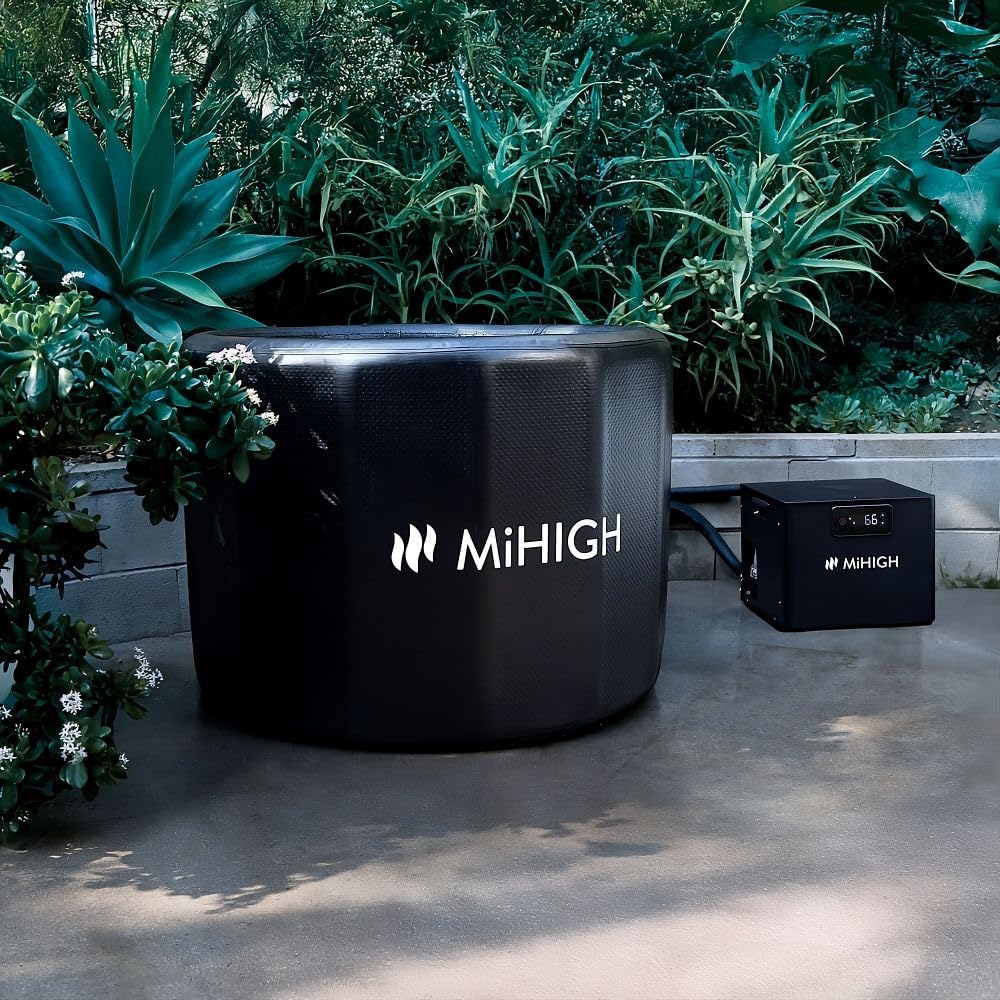 MiHIGH Cold Plunge Tub for Athletes – Freestanding Ice Bath for Recovery, Portable Insulated Double-Walled PVC Ice Barrel with Lid, 92 Gallons, Inflatable Plunge Pool for Indoor Outdoor Use, Black