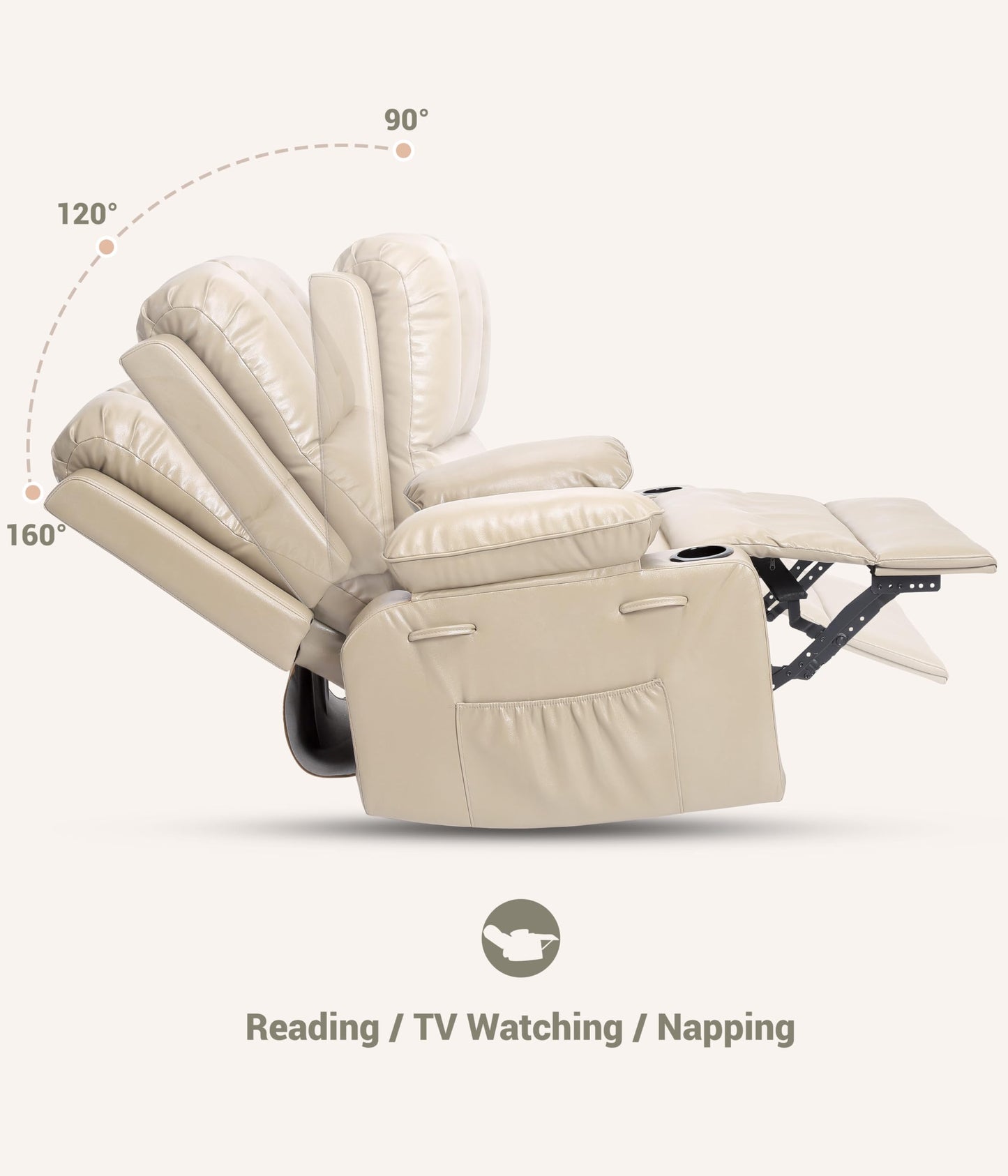 MegaChoice Oversized Manual Recliner Chair, Adjustable Home Theater Seating with Lumbar Support & Footrest, PU Leather Lounge Chair with Side Pocket for Living Room, Bedroom, Nursery