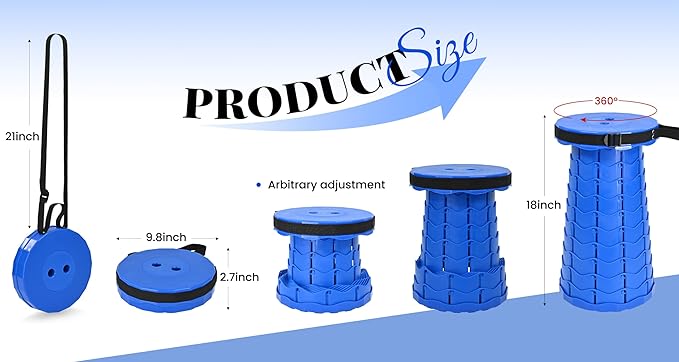 FXKS 2 Pack Upgraded Collapsible Stools Folding Stool with Cushion,Retractable Folding Stool Max Load Capacity 400lbs, Portable Telescoping Stools for Camping Hiking Outdoor BBQ Fishing-Dark Blue