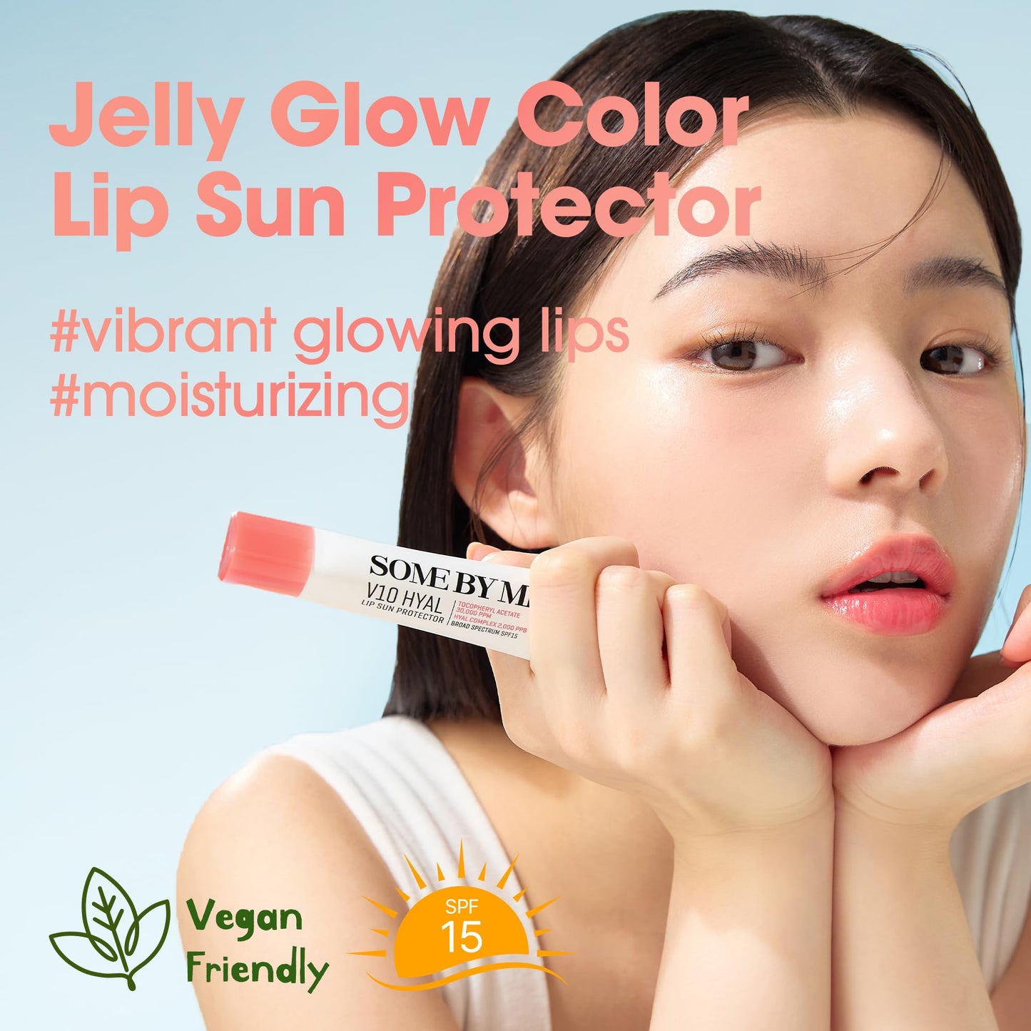 SOME BY MI V10 Hyal Lip Sun Protector Rosy - Pack of 2, 0.46oz - Korean Tinted Glow SPF 15 Sunscreen Lip Balm for Dry & Sensitiv