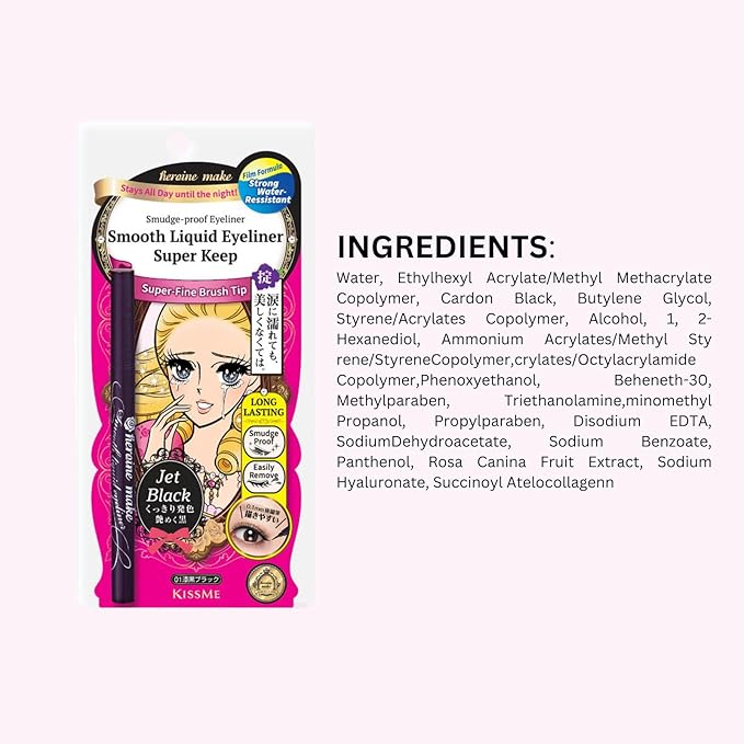 Heroine Make by KISSME Cat Eye Liner for Long Lasting Wear, SMOOTH Liquid Eyeliner Pen with Ultra-Fine 0.1mm Tip, Waterproof Eyeliner for Sensitive Skin, Made in Japan, Jet Black, 3EA