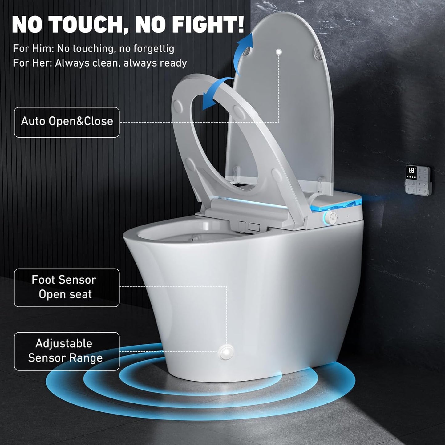 Onirap Smart Toilet with Bidet Built in, Tank Built in with Powerful Flush, Heated Seat, Auto Flush and Close, Warm Water, Air Dryer, Night Light and ADA Comfort Height for Bathroom