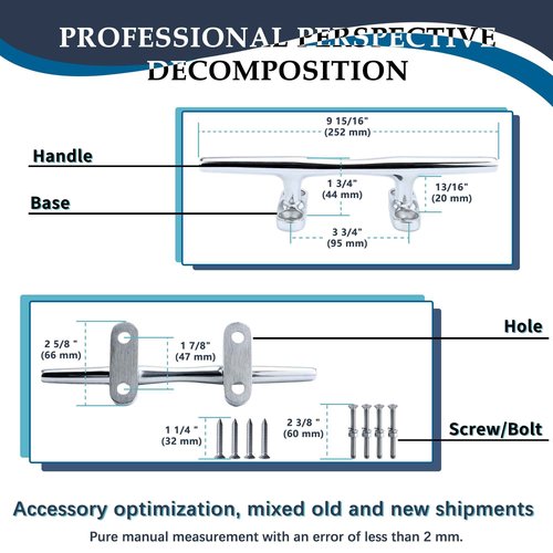 SHENGHUISS Boat Open Base Cleat 316 Stainless Steel Mooring Dock Cleat with Screw for Boat,Deck,Hook,Yacht 4 Pack 10 inch