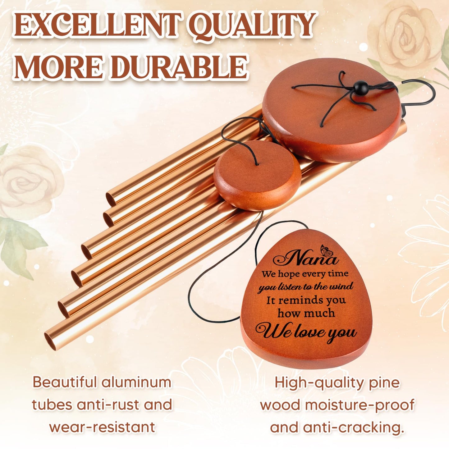 Nana Gifts, Birthday Gifts for Nana from Grandkids, Nana Wind Chimes, Best Grandma Present for Birthday Mother's Day Christmas Thanksgiving - with We Love You