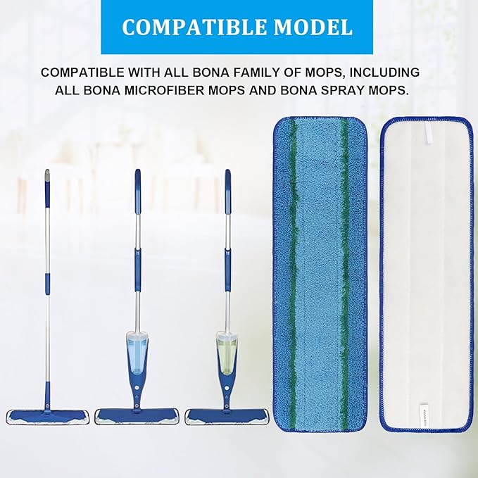 3 Pack Deep Clean Pads Replacement for Bona Family of Mops, Washable & Reusable Microfiber Cleaning Pad for Hardwood and Multi-Surface Floors Cleaning Head, Wet/Dry Mop