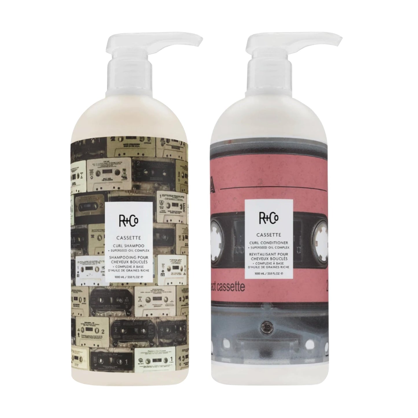 R+Co Cassette Curl Defining Shampoo and Conditioner Set (1 L) | Cleanse + Maintain + Tame + Define | Superseed Oil Complex | Veg