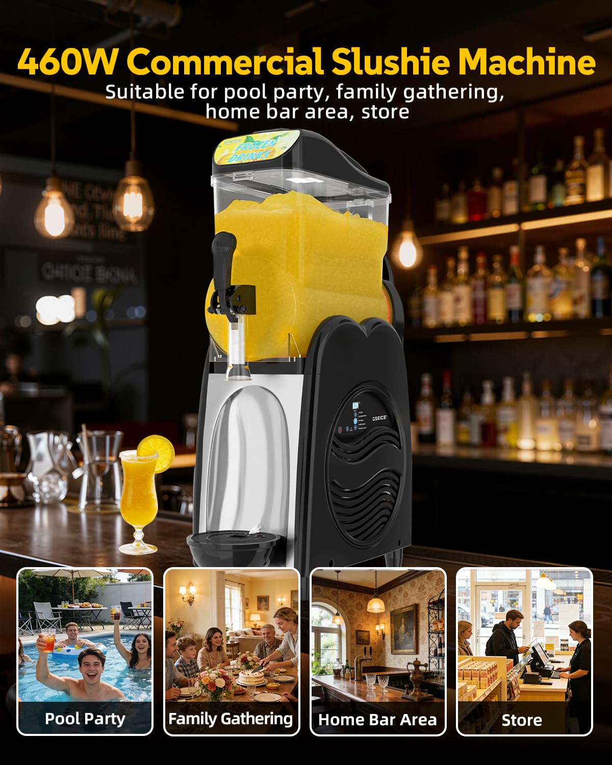 GSEICE Slushie Machine for Home 4 Gallons Single Slushy Machine for Margaritas Slushy’S Frozen Drinks, 110V/60Hz Frozen Drink Machine for Family Reunion Birthday Wedding Parties