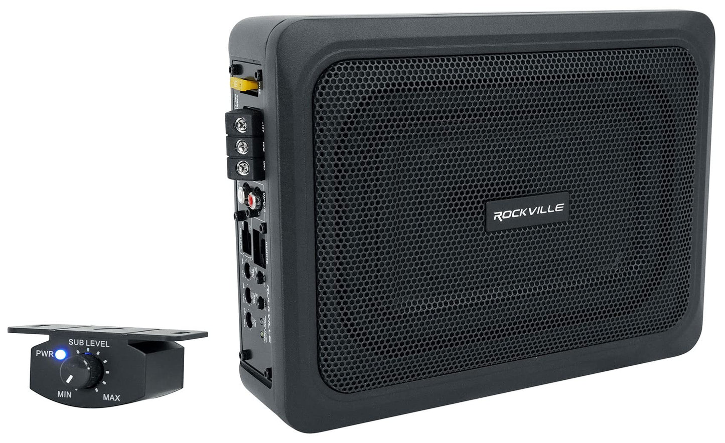 Rockville Rw68Ca 400W 6X8 Slim Under-Seat Active Car Subwoofer, 4 Ohm, Built-In Amplifier, Remote Bass Control, Cast Aluminum En