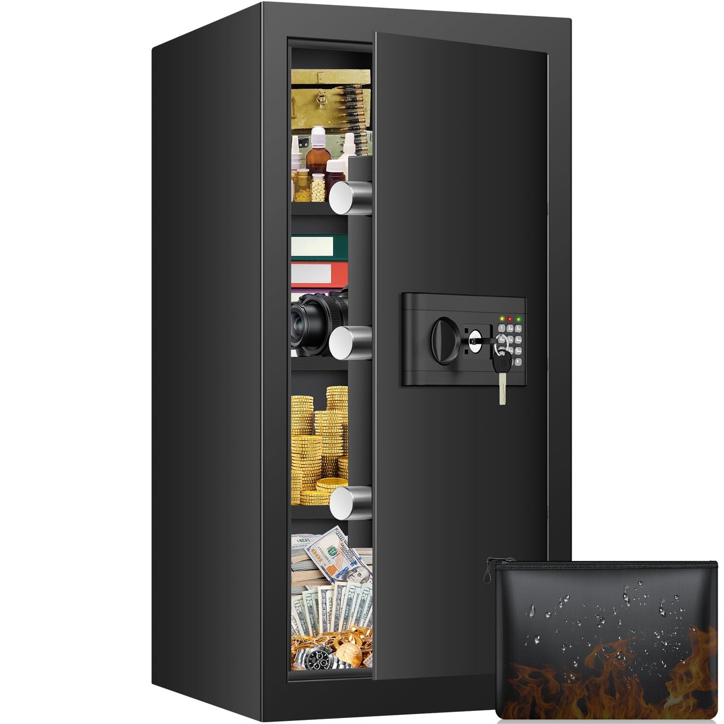 Large Safe, 7.0 Cuft Safe Box With Fireproof Waterproof Letter Bag, Anti-theft Home Safes with Digital Keypad, Spare Key, 3 Removable Shelves, Alert System, Document Safes for Home Business Valuables