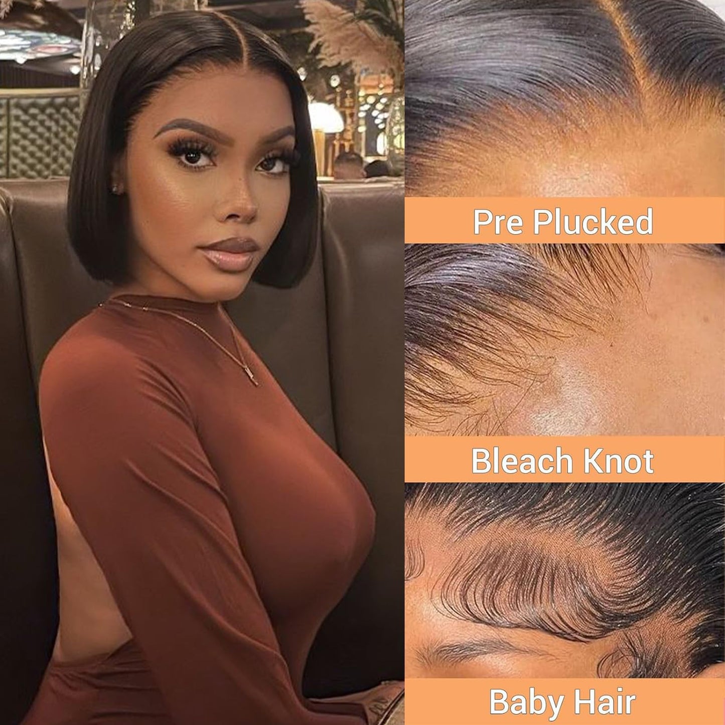 WIGOPARTY Bob Wig Human Hair Glueless - 180% Density Short Straight Wig for Black Women, 4x4 HD Lace Front Pre Plucked & Pre Cut