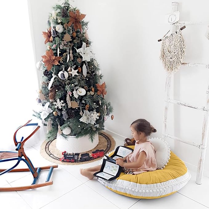 Kishome Large Floor Pillow Kids Round Floor Cushion Seating, 35 inches Big Circle Pillow, Round Pillows Seating for Children, Oversized Mat for Reading Nook Teepee Playroom Nursery Canopy Yellow