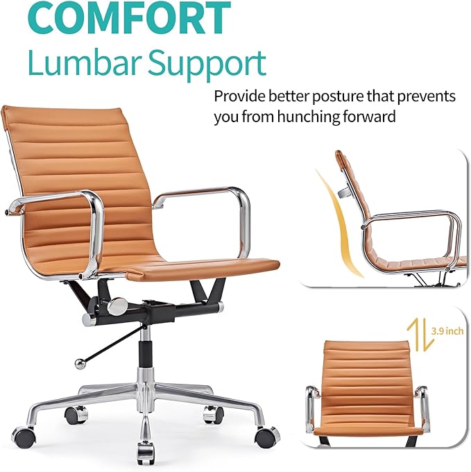 LUXMOD Mid Back Office Chair with Arms and Lumbar Support, Ergonomic Swivel Desk Chair for Receptionist, Executive, Home Office Use – Terracotta