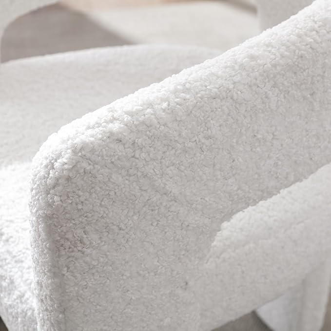 DAYALANE White Boucle Dining Chairs Set of 2, Upholstered Sherpa Kitchen Chairs with Arms Comfy Barrel Side Chair for Living Room/Dining Room/Reception, White Fur