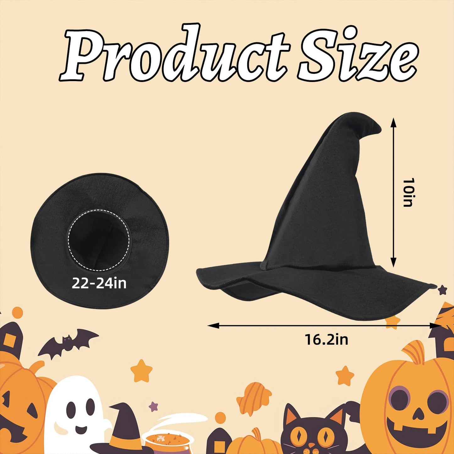 gagift world Witch Hat, 16IN Velvet Wizard Hat for Adults and Teens Novelty Cosplay Accessories for Halloween Costume Party Christmas Masquerade Carnivals