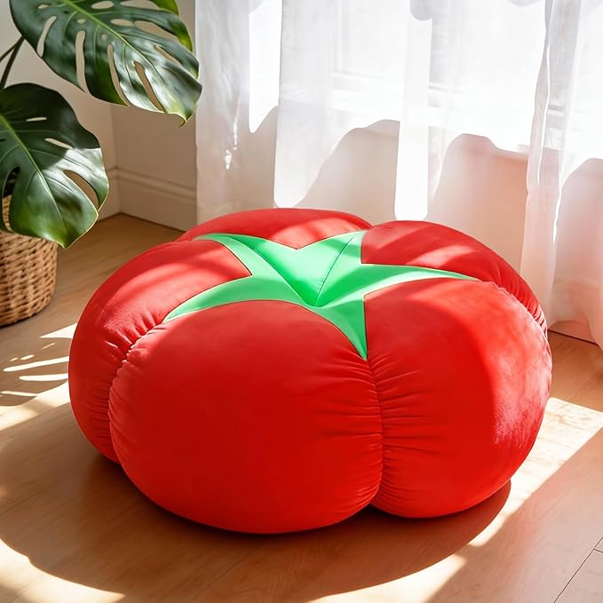Extra Large Tomato Floor Cushion Pillow – Plush Floor Cushion for Sitting & Activities, for Reading, Gaming, Meditation & Home Decor – Cute Round Plush Chair Cushion.65cm/25.6Inch