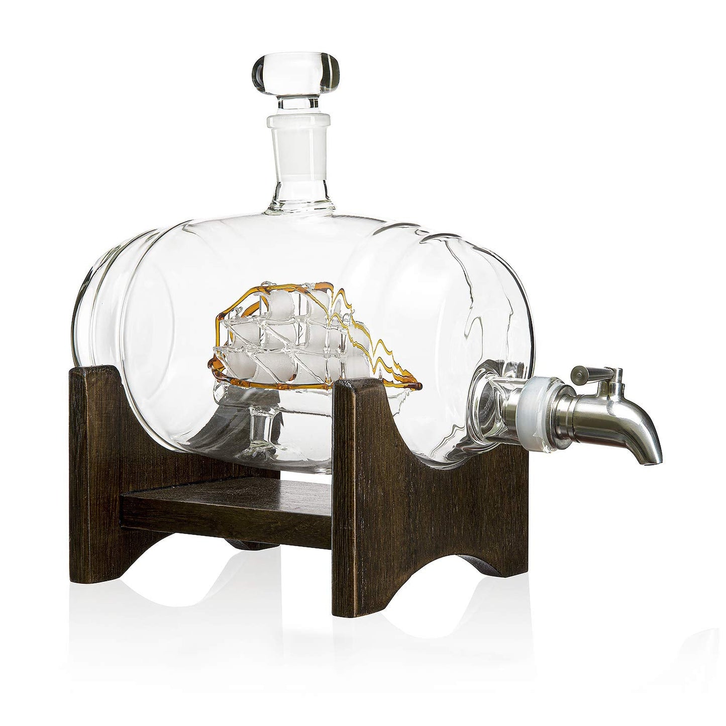 Whiskey Ship in a Barrel Decanter With Ship With 2-10 oz Glasses - By The Wine Savant, Whiskey & Wine Decanter Clear