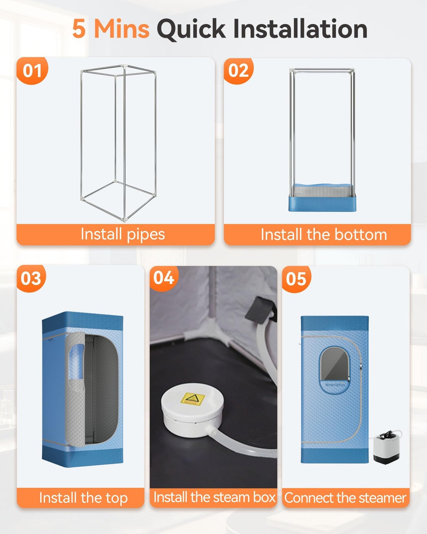 Portable Sauna for Home with 3L 1200W Steamer, Big Folding Chair, 99 Mins Timer, 9 Levels, Pernoanl Steam Sauna Tent Dual YKK Zippers for Home Spa Detoxification, 32' x32' x 71' (Light Blue)