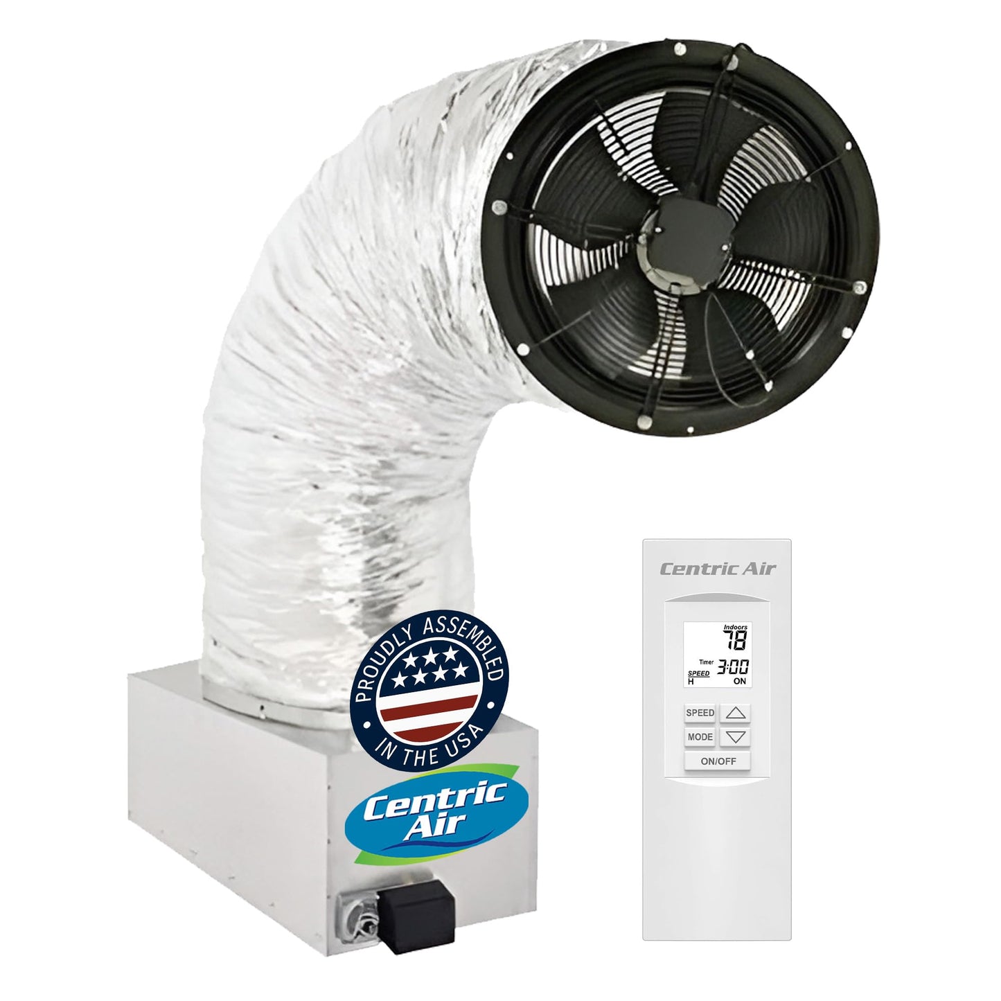 Centric Air 3.4B Whole House Fan With R-5 Insulated Damper | 3242 Cfm (Hvi-916) | 2-Speed Remote Control With Timer | Homes Up T